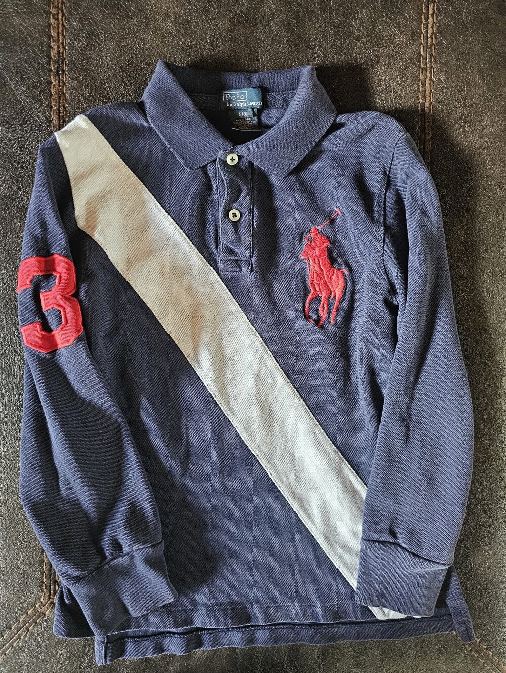 Polo by Ralph Lauren Boys Navy Long-Sleeve Polo with White Sash